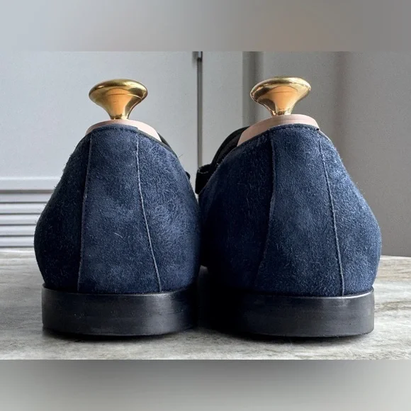 ERMERNEGILDO ZEGNA LOAFERS 9/ 10 SLIPPERS FORMAL TUXEDO BLUE SUEDE BOW TIE $1900